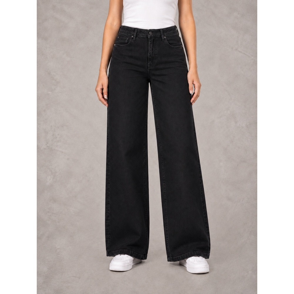 Quince Wide Leg Jeans Womens 31x27 Black High Waisted Organic Cotton Denim